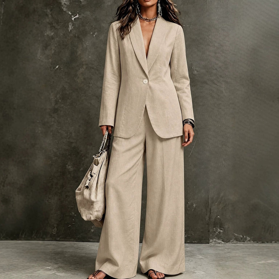 Conjunto Blazer e Calça Pantalona em Linho