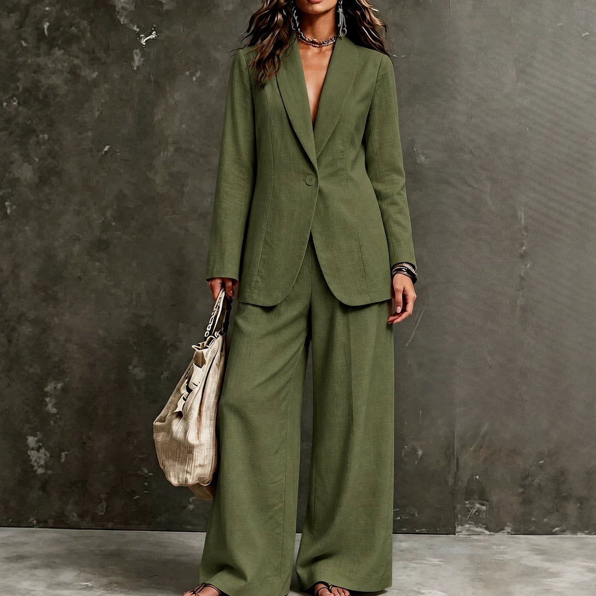 Conjunto Blazer e Calça Pantalona em Linho