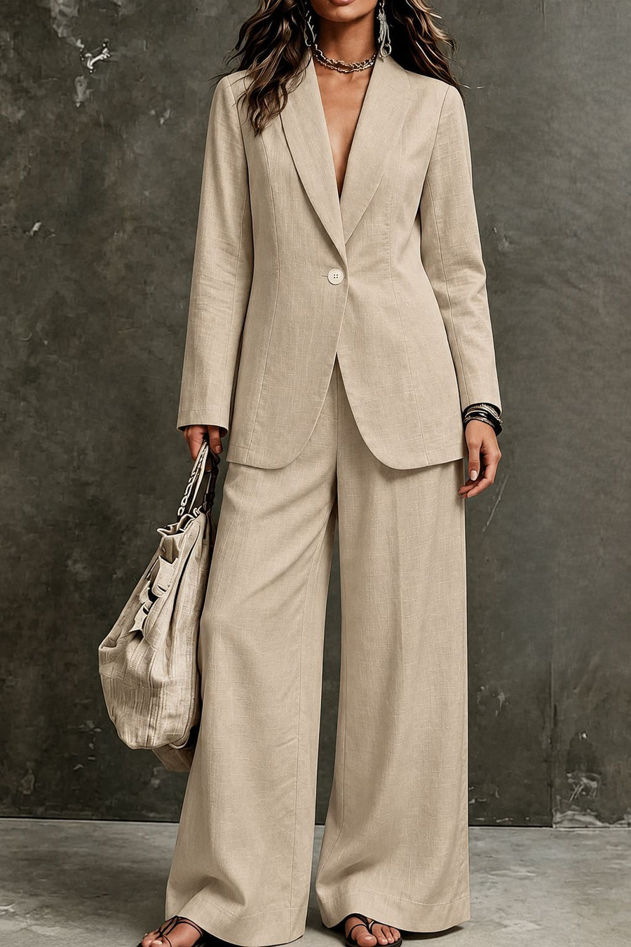 Conjunto Blazer e Calça Pantalona em Linho