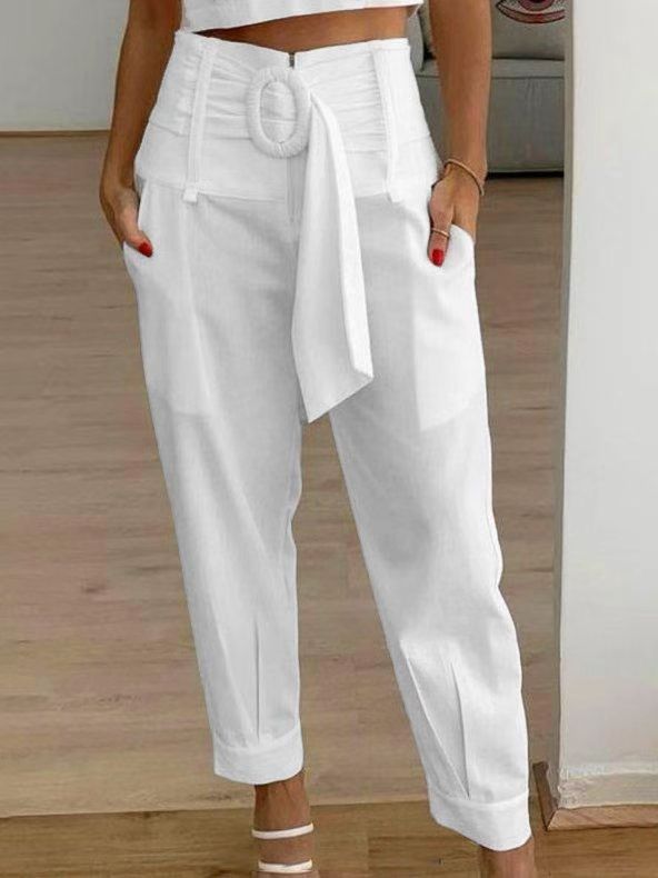 Calça Cropped de Linho com Amarração