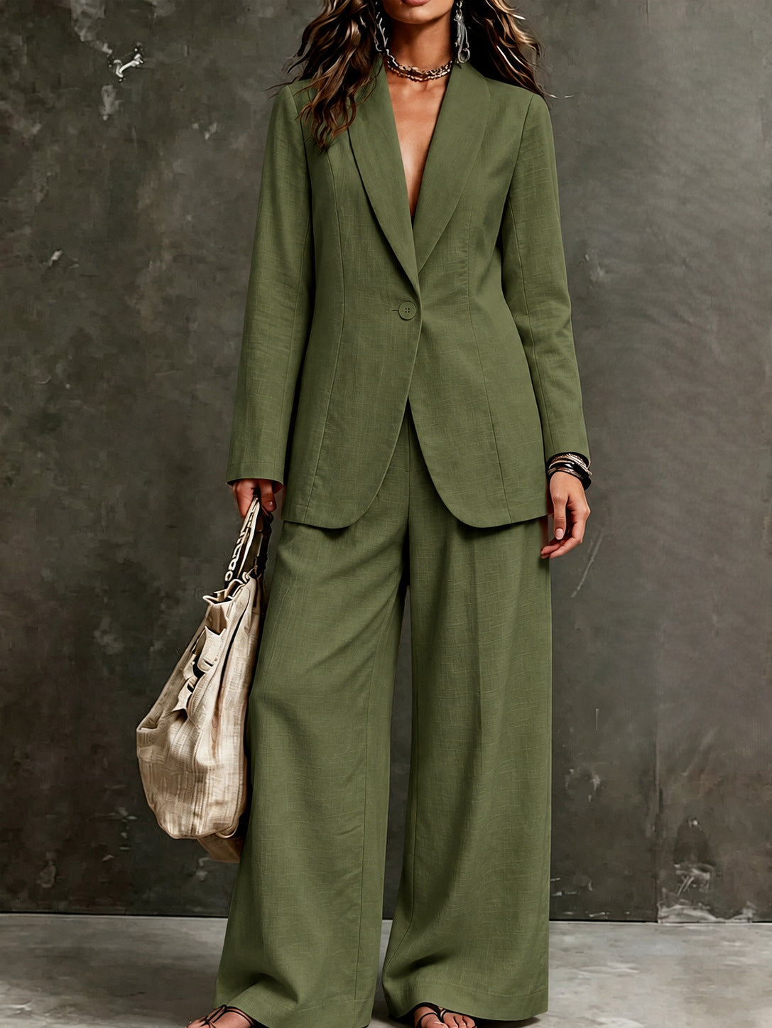 Conjunto Blazer e Calça Pantalona em Linho