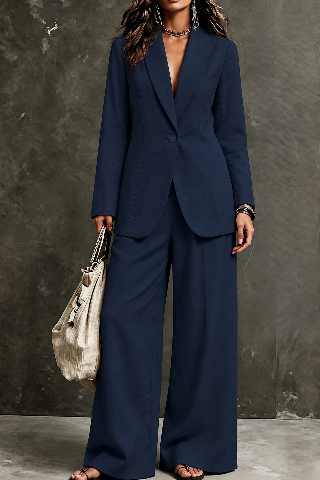 Conjunto Blazer e Calça Pantalona em Linho