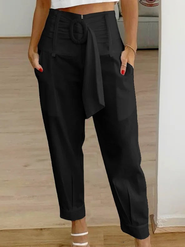 Calça Cropped de Linho com Amarração