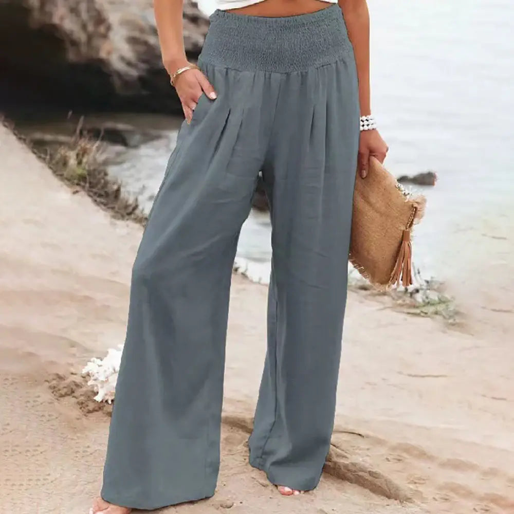 Calça Pantalona em Algodão e Linho