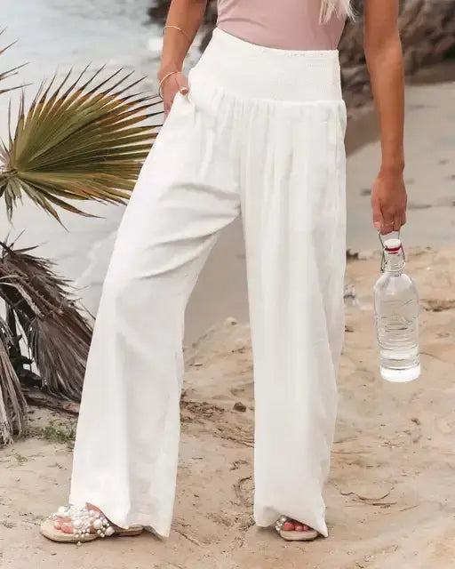 Calça Pantalona em Algodão e Linho