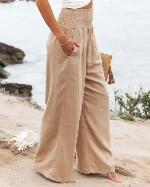 Calça Pantalona em Algodão e Linho