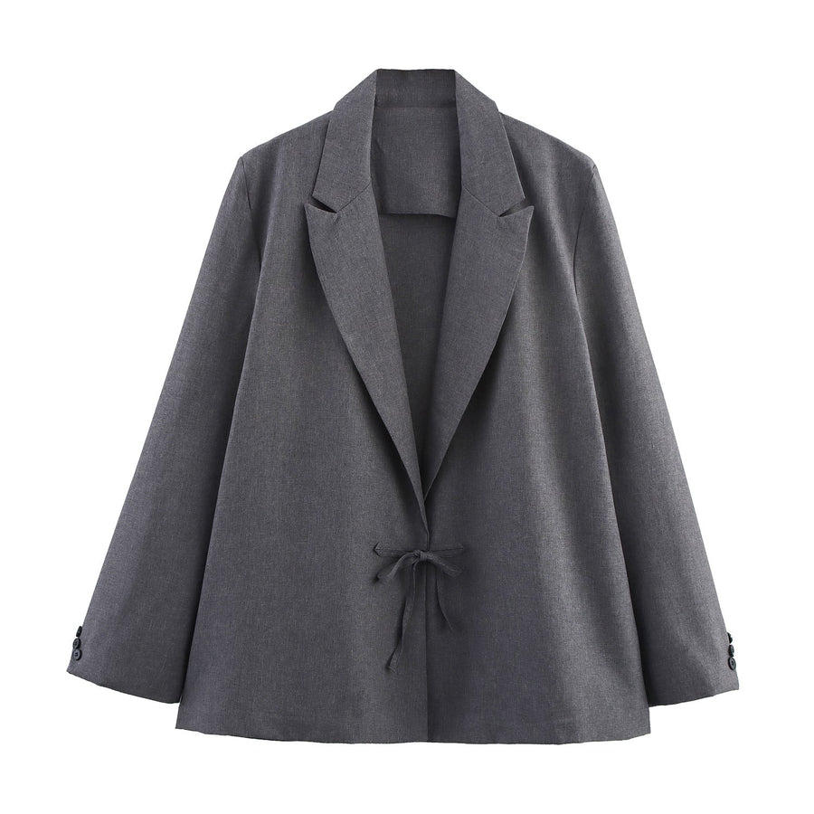 Blazer de Linho Cinza Grafite com Laço