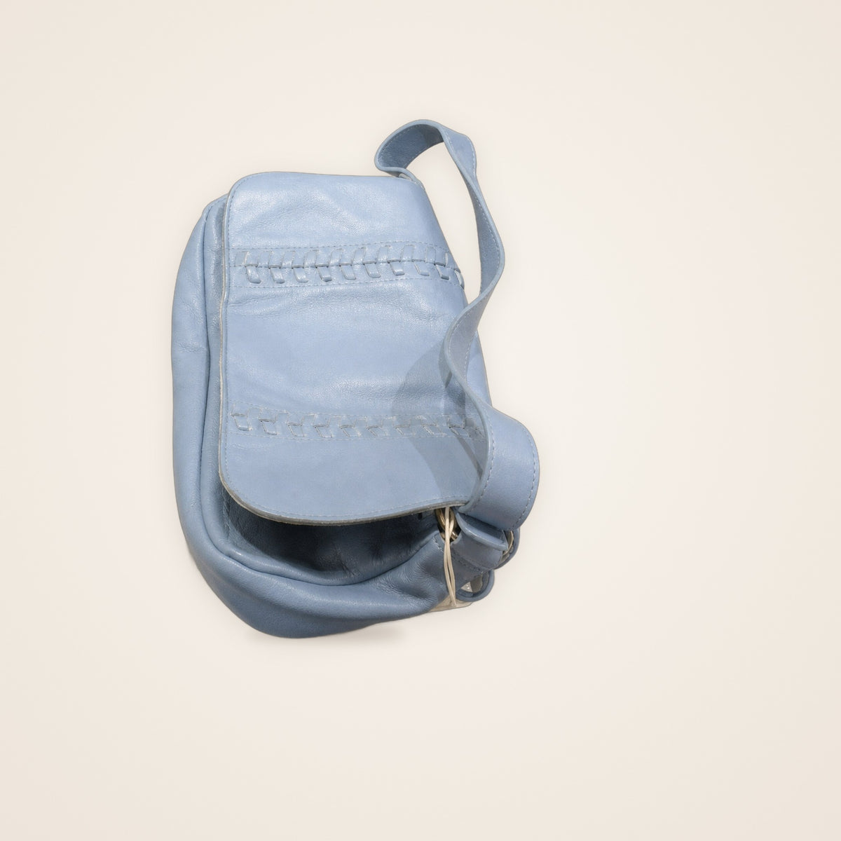 Bolsa Ralph Lauren Saddle Azul-Bebê em Couro Trançado