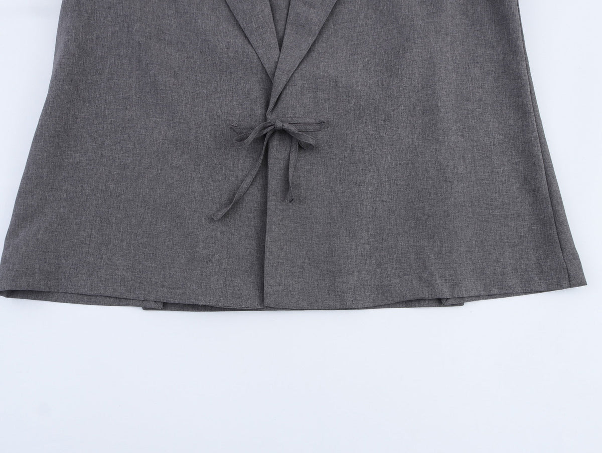 Blazer de Linho Cinza Grafite com Laço