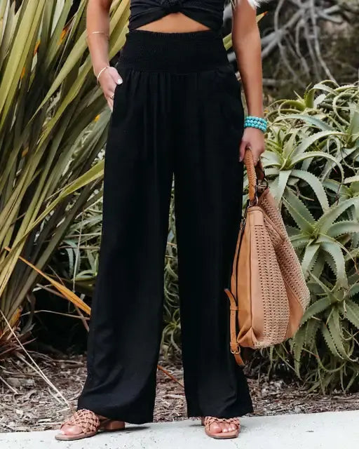 Calça Pantalona em Algodão e Linho